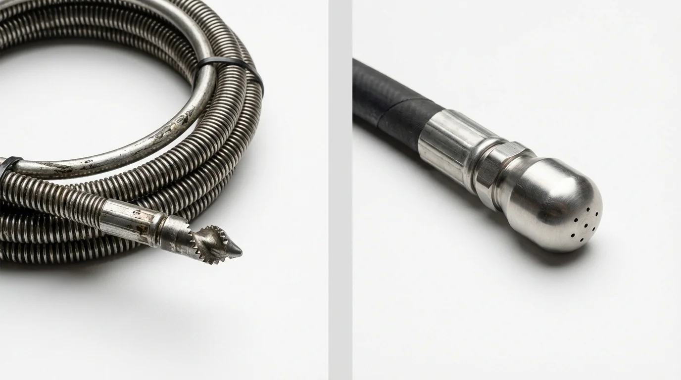 Drain snake cable and hydro jetting nozzle used for drain cleaning in Whitehall, PA