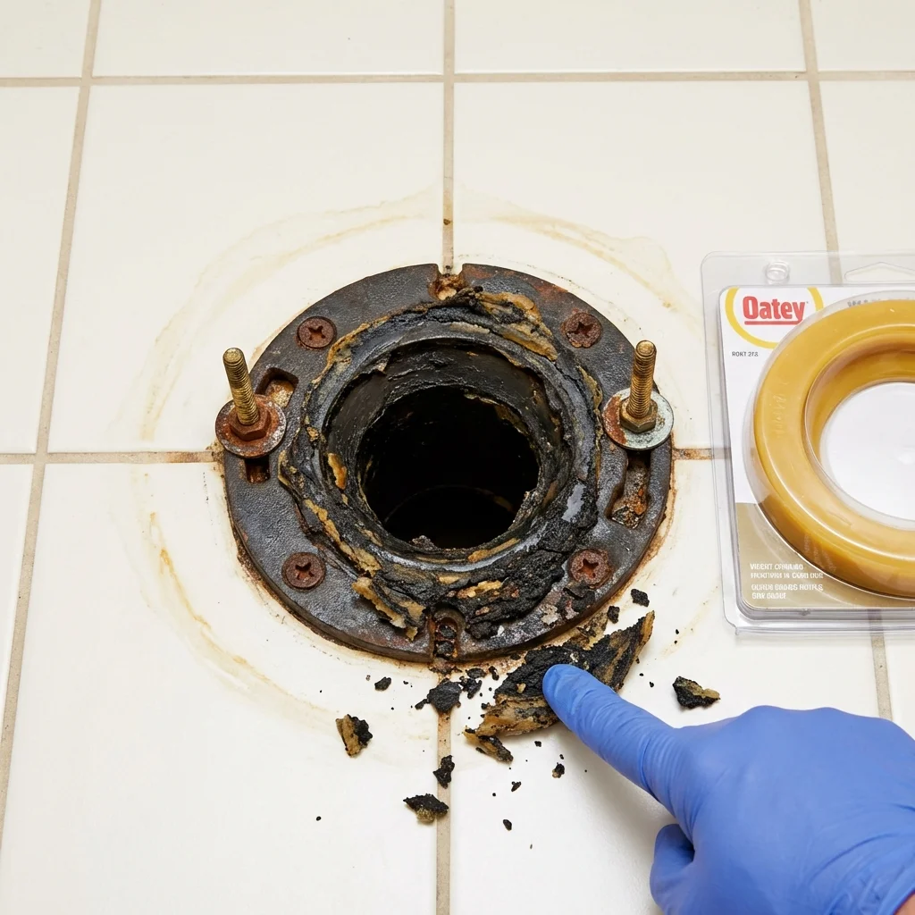 Failed wax ring showing water seepage at the base of a toilet in a Whitehall, PA home