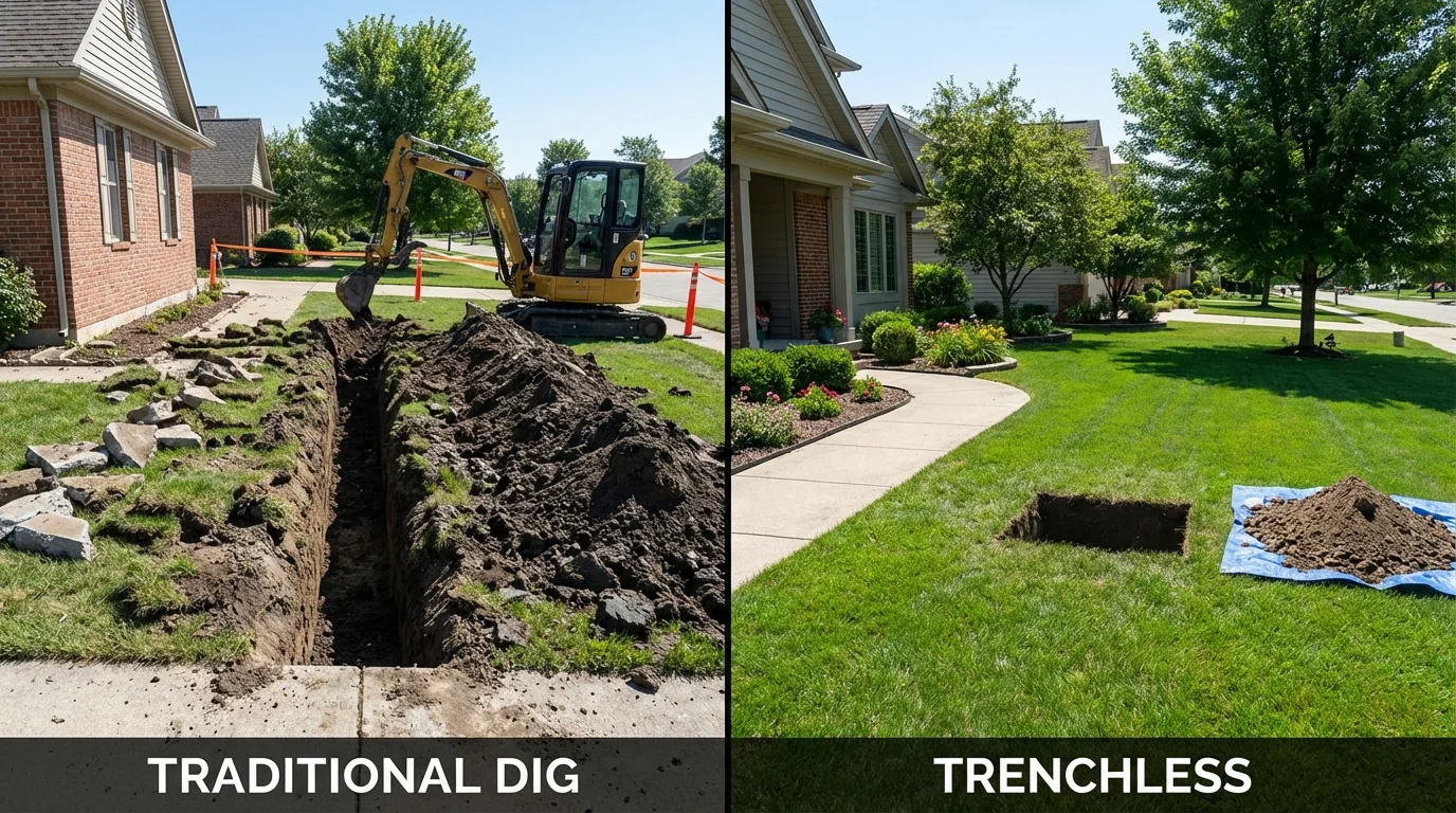 Trenchless sewer repair with minimal yard damage versus traditional excavation in Whitehall, PA